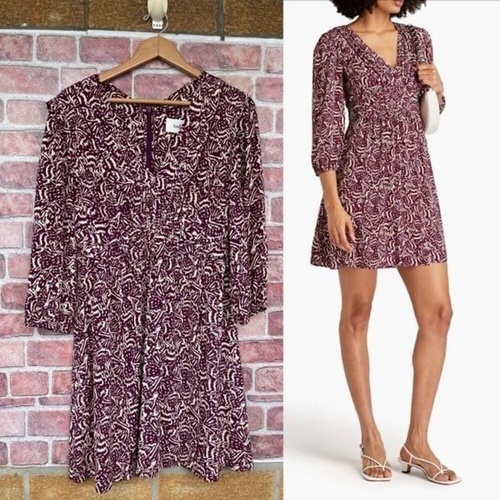 BA&SH Lia Pleated Printed Crepe mini dress size 6